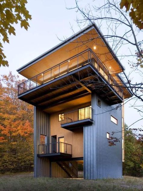 Contemporary Lake House, Modern Cabin Design, Sustainable House Design, Glen Lake, Tower House, Design Exterior, Modern Cabin, Cabin Design, Style At Home