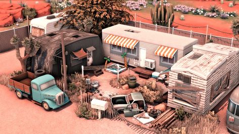 Oasis Springs Park Sims 4, Sims 4 Camper House, Sims 4 Trailer Build, Trailer Home Sims 4, Sims 4 Parking Lot, Sims Trailer Park, Sims 4 Rv, Sims 4 Trailer Cc, Bloxburg Trailer Park