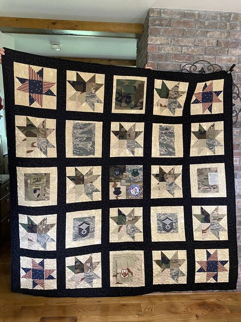 Air Force Quilt Pattern, Army Quilt Ideas, Military Quilt Ideas, Military Blankets, Army Quilt, Military Quilts, Dutch Costume, Inspirational Quilts, Shirt Pillows