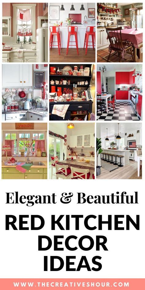 Transform your kitchen into a cozy haven with the enchanting allure of red kitchen decor. Dive into a spectrum of color schemes, ranging from the timeless black and red duo to the whimsical pink and red pairings. Explore modern and farmhouse-inspired concepts that can seamlessly fit into any home. Discover how to create a stunning interior design that radiates warmth and elegance, all centered around the primary keyword - red kitchen decor. Farmhouse Kitchen Red Accents, Red White And Blue Kitchen Ideas, Red Kitchen Decor Color Schemes, White And Red Kitchen Ideas, Red Kitchen Ideas Color Combinations, White Kitchen With Red Accents, Red And White Kitchen Ideas, Black And Red Kitchen Ideas, Red Countertop Kitchen