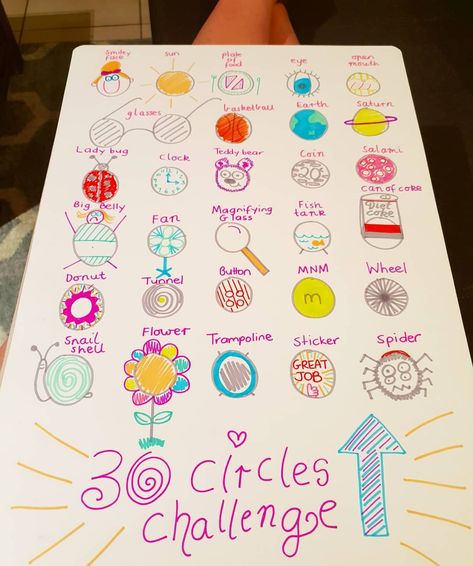 Drawings With Circles Ideas, 30 Circle Challenge Art, Round Things To Draw, 30 Circle Challenge, Circle Graphic Design, Teaching Narrative Writing, Drawing Circles, Kindergarten Projects, Circle Graphic