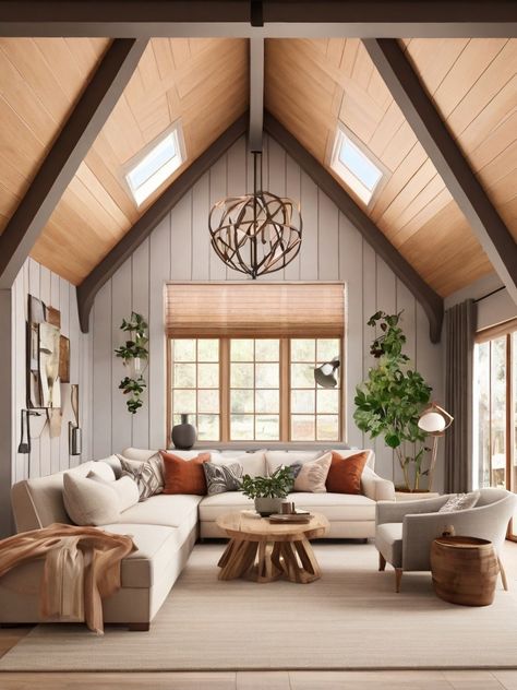 15 Vaulted Ceiling Living Room Ideas for a Stylish Space Vaulted Ceiling Living Room, Vaulted Ceiling, Room Ideas, New Homes, Ceiling, Living Room