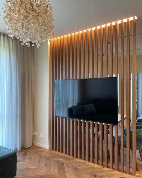 Rotating Tv Wall, Tv Wall Idea, Rotating Tv, Motorized Tv Lift, Modern Room Divider, Tv Lift, Stairs In Living Room, Wooden Room Dividers, Design Tv