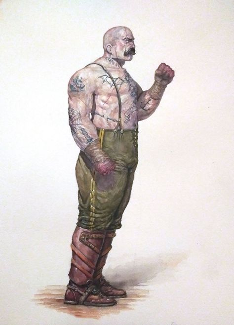 M. Hilker on Twitter: "Pugilist/cage fighter #dnd5e #watercolor #pugilist #fantasy… " Pugilist Character Art, All Hero, Dungeons And Dragons Homebrew, Character Description, Dieselpunk, Roleplaying Game, Character Drawing, Dungeons And Dragons, Concept Art