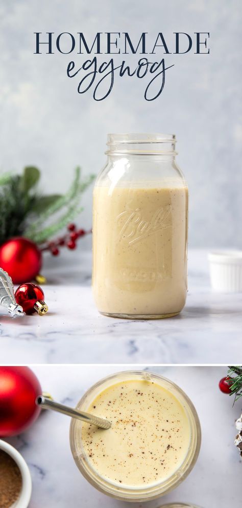 10-Minute Homemade Eggnog Egg Nogg Recipe, Egg Nog Recipe Homemade, Eggnog Recipe With Alcohol, Egg Nog Recipe, Homemade Eggnog Recipe, How To Make Eggnog, Eggnog Recipe Homemade, Christmas Party Drinks, Homemade Eggnog