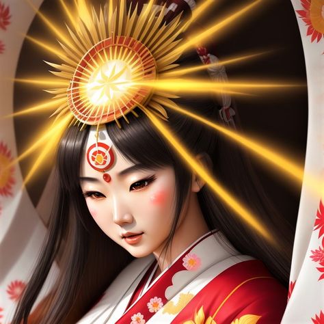 Jonah Tattoo, Amaterasu Goddess, Goddess Amaterasu, Amaterasu Omikami, Pilot Suit, Goddess Aesthetic, Sun Goddess, Goddess Artwork, Japan Tattoo