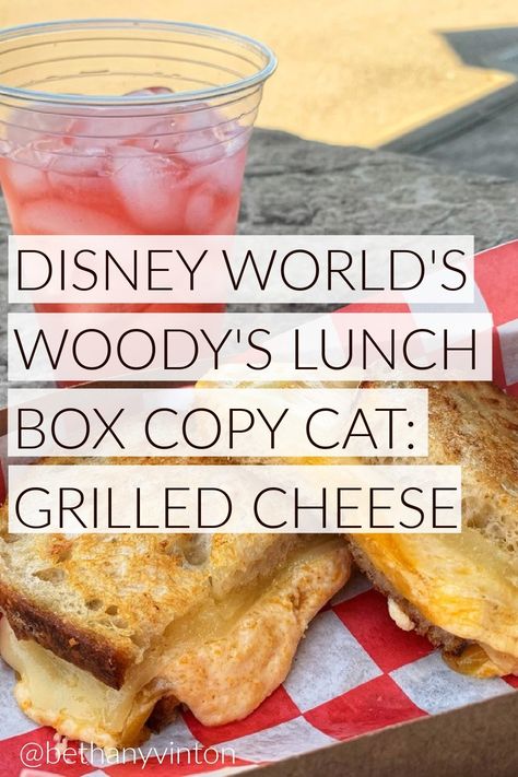 Here's how to make the Grilled Cheese from Woody's Lunchbox in Disney World. Woody’s Lunchbox Grilled Cheese, Disney World Grilled Cheese Recipe, Woodys Lunch Box Disney Grilled Cheese, Toy Story Grilled Cheese, Disney World Grilled Cheese, Disney Grilled Cheese Recipe, Disney Copycat Recipes Dinner, Panera Grilled Cheese, Disney Grilled Cheese