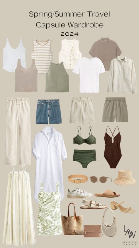 Travel Capsule Wardrobe Summer Greece, 2024 Capsule Wardrobe Summer, Europe Beach Outfits, Capsule Wardrobe 2024 Spring Summer, Vacation Capsule Wardrobe 2024, Summer Travel Capsule Wardrobe 2024, Washington Dc Summer Outfits, Summer Capsule 2024, Summer Capsule Wardrobe 2024