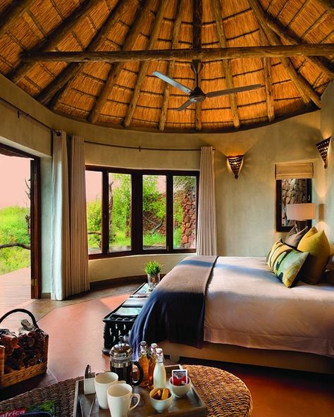 Madikwe Safari Lodge, Madikwe Game Reserve, South Africa - Resort Review - Condé Nast Traveler Bushveld Lodge Ideas, Africa Resort, Safari House, Lodges Design, African Hut, Lodge Bedroom, Game Reserve South Africa, Round House Plans, House Plans South Africa