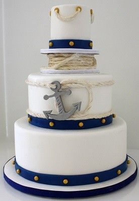 Nautical-inspired wedding cake Nautical Birthday Cakes, Sailboat Cake, Sailboat Birthday, Nautical Wedding Cakes, Boat Cake, Blue Wedding Cake, Nautical Elements, Best Cake Ever, Nautical Cake