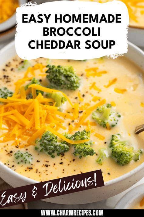 Whip up this simple and delicious homemade broccoli cheddar soup that everyone will love. Packed with fresh broccoli and rich, gooey cheddar cheese, this comforting recipe is perfect for chilly evenings or a family gathering. Using just a few ingredients, including cream and onions, you can create a velvety texture that warms your soul. Learn how to perfect this easy soup from scratch, and enjoy a bowl of nutritious goodness, sure to satisfy your cravings. Quick, tasty, and perfect for meal prep! Cheddar Broccoli Lasagna Soup, Chicken Cheese Broccoli Soup, Chadder Broccoli Soup, Paula Deen Broccoli Cheese Soup, Cheesy Broccoli Soup Recipe, Cheddar Ale Soup Crockpot, Broccoli Squash Soup, Kneaders Broccoli Cheese Soup, Ree Drummond Broccoli Cheese Soup