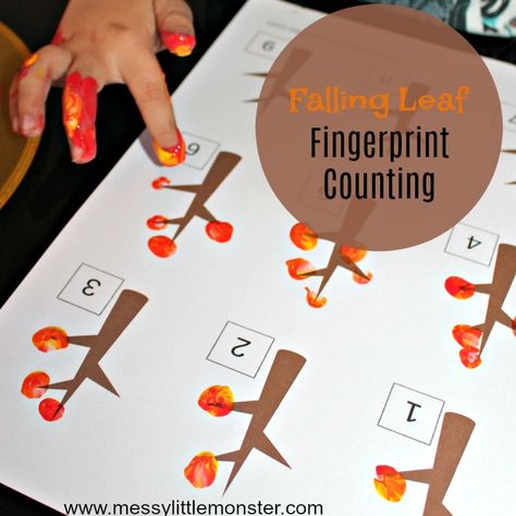 Fall Leaf Lesson Plans For Preschool, Number 5 Activities For Kindergarten, F Is For Fall, Matematik Prasekolah, Tree Fingerprint, Counting Activities Preschool, Leaf Printable, Falling Leaf, Preschool Fall