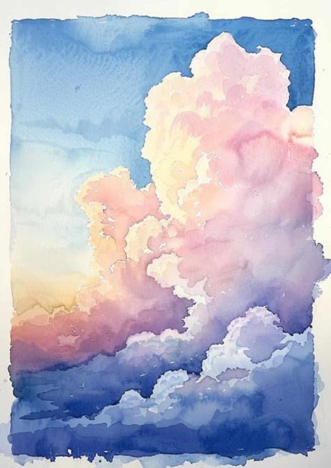 Watercolor Art Clouds, Watercolour Sky Painting, Watercolour Background Ideas, Watercolor Seasons, Sky Painting Watercolor, Watercolor Background Ideas, Faux Flowers Decor, Watercolor Skies, Sky Watercolor Painting