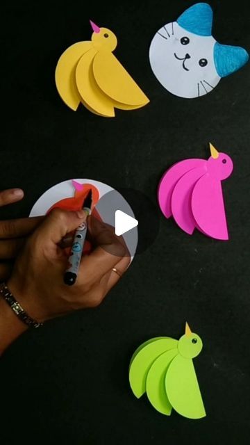 Origami For Preschool, Paper Craft Drawing, Birds With Paper, Craft For Nursery Kids, Color Paper Design Ideas, Paper Crafts Birds, Bird Craft Ideas, Craft For Nursery, Creative Activity For Preschoolers