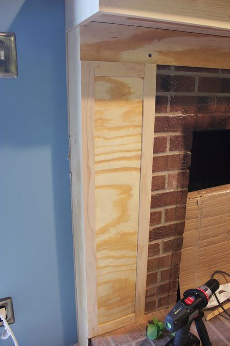 Reface Brick Fireplace, Brick Fireplace Redo, Fireplace Cover Up, Building A Fireplace, Off Center Fireplace, Reface Fireplace, Fireplace Trim, Ranch House Remodel, Fireplace Redo