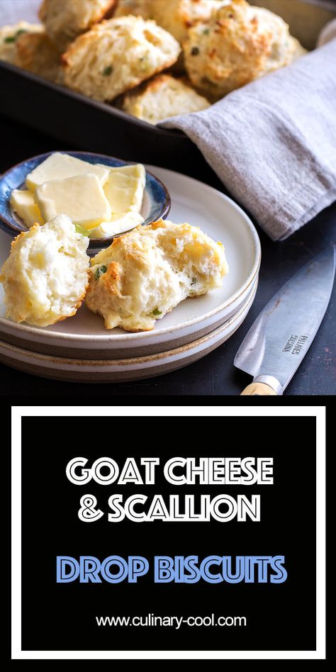 Goat Cheese and Scallion Drop Biscuits | Culinary Cool Butter Drop Biscuits, Goat Cheese Muffins, Cheese Drop Biscuits, Biscuit Rolls, Drop Biscuits, Cheese Muffins, Vegetarian Chili, Buttermilk Biscuits, Pastry Blender