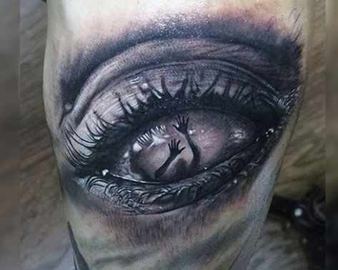 Black and white tattoo Black Eye Tattoo, Realistic Eye Tattoo, Eyeball Tattoo, Evil Eye Tattoo, Creepy Eyes, Evil Tattoos, Wild Tattoo, Scary Tattoos, Elbow Tattoos