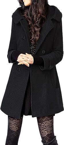 Amazon.com: Tanming Women's Warm Double Breasted Wool Pea Coat Trench Coat Jacket with Hood (Medium, Black Cotton) : Clothing, Shoes & Jewelry Trenchcoat Style, Dress Coat Outfit, Mode Mantel, Long Peacoat, Wool Pea Coat, Pea Coats Women, Peacoats, Trench Coat Style, Peacoat Jacket