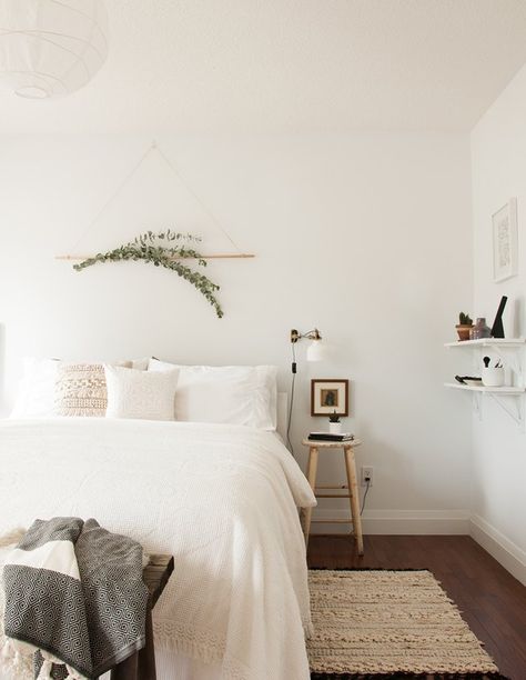 Prediction: These 6 All-White Bedroom Ideas Will Make Minimalists Swoon | Hunker Diy Bedroom Wall Decor Above Bed, Decorate Above Bed, Bedroom Wall Decor Above Bed, Boys Room Wall Decor, Wall Decor Above Bed, Boy Room Wall Decor, White Wall Bedroom, Diy Wall Decor For Bedroom, Bed Wall Decor