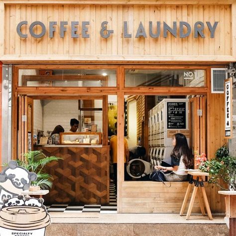 Weird Laundromats Around the World Coffee Laundry Shop, Laundromat Business Names, Laundry Mat Interior Design, Laundry Coffee Shop, Laundry And Coffee Shop, Laundromat Floor Plan, Commercial Laundromat Design, Laundromat Renovation, Self Service Laundry Shop Design