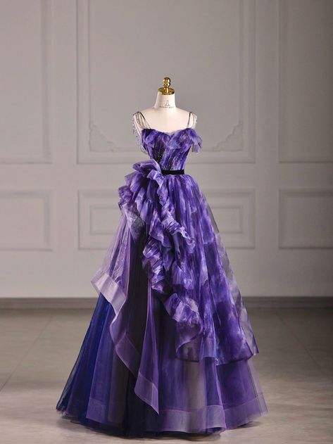 Beautiful Dresses Purple, Purple Gowns, Gowns Dresses Elegant, A Line Evening Dress, Spaghetti Strap Prom Dress, Purple Prom Dress, Fashion Gowns, Prom Dress Inspiration, Long Prom Dress