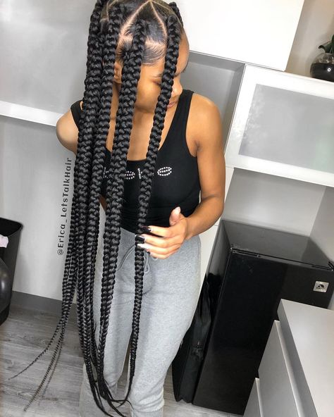 Erica J White on Instagram: “#tbt #braidsgang #voiceofhair #cwkgirls #boxbraids #jumboboxbraids ghanabraids #feederbraids #feedinbraids #protectivestyles…” Big Cornrows Hairstyles, Thick Box Braids, Jumbo Knotless Box Braids, Jumbo Knotless, Knotless Box Braids, Big Box Braids, Twisted Hair, Big Box Braids Hairstyles, Jumbo Box Braids