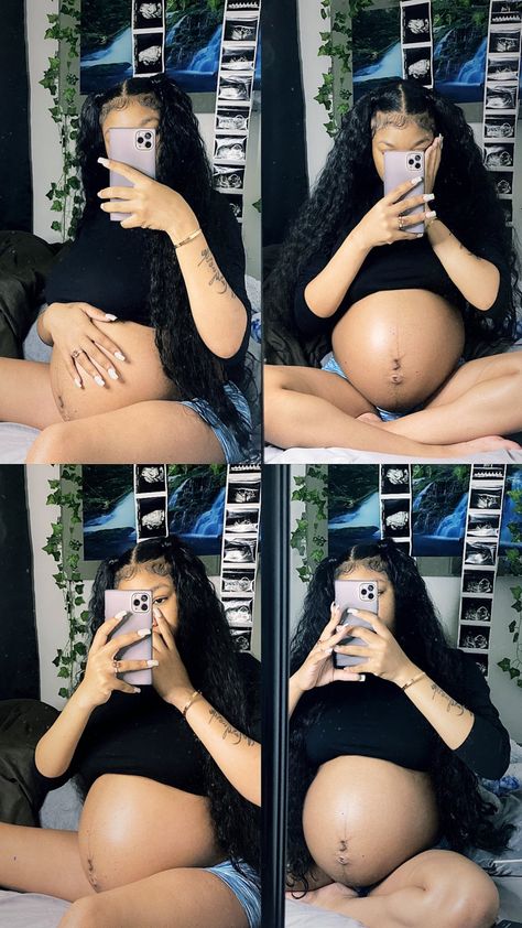 19 And Pregnant, Pregnant Women With Boyfriend, Pregnant Mirror Selfie Aesthetic, Pregnant Mirror Pic, Black Pregnancy Aesthetic, Pregnant Selfies Ideas, Pregnancy Instagram Photo Ideas, Pregnancy Mood Board, Khiamonique And Quan