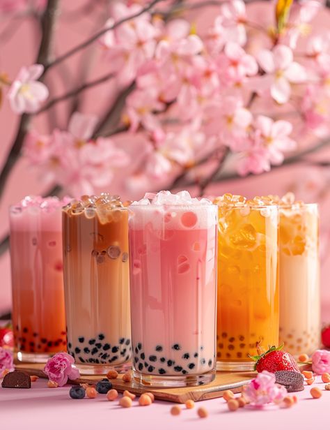 Bubble Tea Variety in Soft Natural Light Bubble Tea Product Photography, Chocolate Bubble Tea, Backlit Photo, Bubble Tea Aesthetic, Ice Matcha, Matcha Bubble Tea, Natural Morning, Cute Bubble Tea, Food References