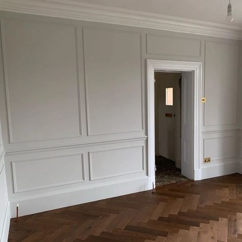 Light Grey Panelling, Kitchen Panelling, Little Greene French Grey, French Grey Interiors, Light Grey Paint, French Grey Paint, Grey Paint Living Room, Living Room Victorian, Grey Painted Walls