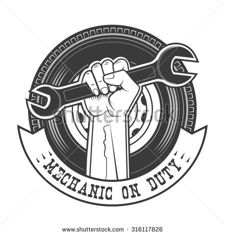 Mechanic on duty vector logo template. - stock vector Mechanic Logo Design Ideas, Mechanic Logo Design, Mechanic Logo, Mechanics Logo, Woodworking Logo, Mechanical Art, Logo Design Ideas, Automotive Logo, Service Logo