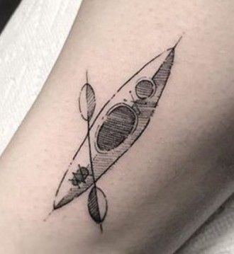 Kayak tattoo Small Kayak Tattoo, Kayak Tattoo Ideas Simple, Kayak Line Drawing, Kayaking Tattoos For Women, Kayak Paddle Tattoo, Kayak Tattoo Simple, Kayaking Tattoo Ideas, Kayak Sketch, Kayak Tattoos