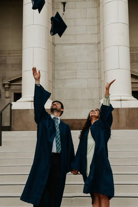 Graduation Pose For Couples, Graduation Picture With Husband, Cap And Gown Photos Couple, Graduation Pictures With Partner, Couple Poses For Graduation, Grad Pic Couple, Graduation Pictures Couple Ideas, Graduation Photography Couples, Couple Poses Graduation