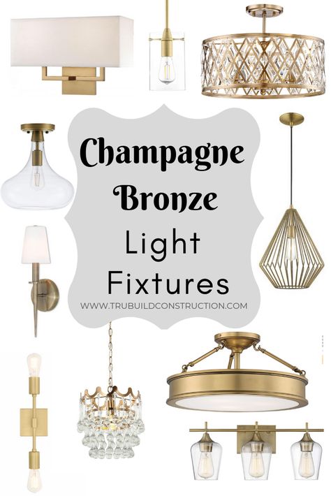 The Best Light Fixtures To Match Delta Champagne Bronze — TruBuild Construction Champagne Bronze Bathroom Fixtures, Delta Champagne Bronze Bathroom, Champagne Bronze Light Fixtures, Bronze Bathroom Light Fixtures, Champagne Bronze Bathroom, Champagne Bronze Kitchen, Delta Champagne Bronze, Bronze Bathroom Fixtures, Bronze Light Fixture