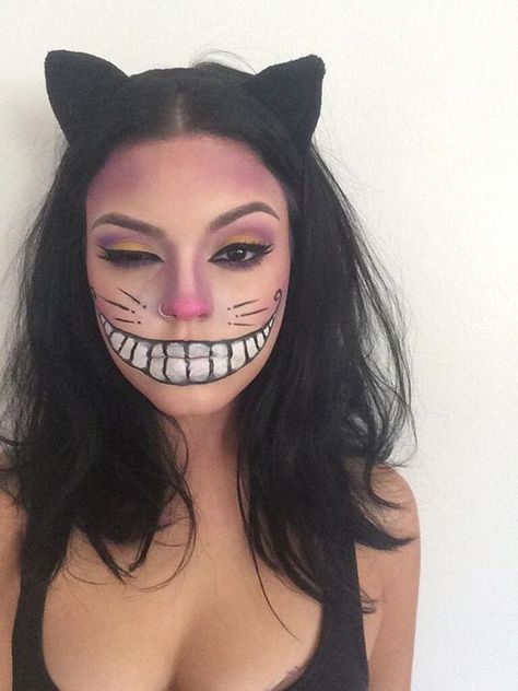 Nem Halloween Makeup, Cheshire Cat Makeup, Cat Makeup Tutorial, Halloween Make-up Looks, Halloween Makeup Inspiration, Halloween Makeup Scary, Makeup Easy, Halloween Makeup Tutorial, Halloween Makeup Ideas