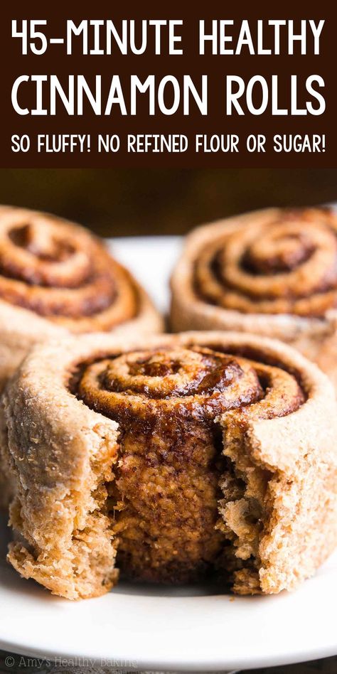 45-Minute Healthy Cinnamon Rolls – my family called these the BEST they've ever had! Just 105 calories but they don't taste healthy at all! SO fluffy & good!! ♡ clean eating low calorie cinnamon rolls recipe. quick easy homemade cinnamon rolls. fluffy whole wheat cinnamon rolls. Low Calorie Cinnamon Rolls, Whole Wheat Cinnamon Rolls, Eating Low Calorie, Wheat Cinnamon Rolls, Recipes Banana Bread, Healthy Cinnamon Rolls, Easy Bread Recipe, Recipes Banana, Rolls Easy