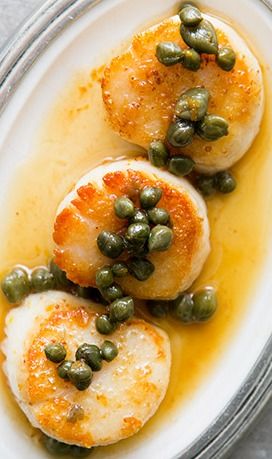 Seared Sea Scallops with Browned Butter Caper Sauce Butter Caper Sauce, Seared Sea Scallops, Caper Sauce, Brown Butter Sauce, Seared Scallops, Sea Scallops, Scallop Recipes, Browned Butter, Scallops Seared