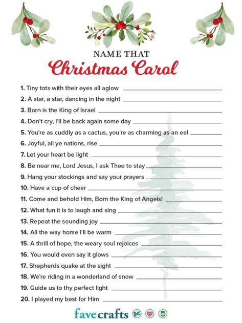 Name That Christmas Carol Game (with Answers) - Free Printable PDF | FaveCrafts.com Christmas Games Free, Christmas Church Games, Christmas Quiz And Answers, Christmas Carol Quiz, Christmas Song Games, Christmas Mad Libs, Free Christmas Games, Christmas Carol Game, Christmas Carols Lyrics