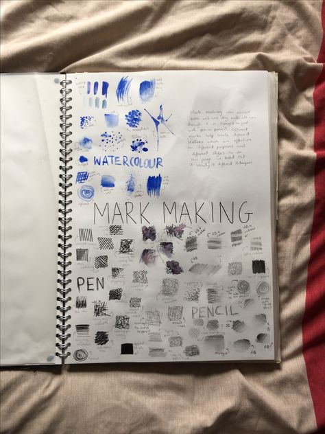 A level sketchbook- mark making Gcse Mark Making Page, Mark Making Sketchbook Page, Mark Making Page Gcse Art, Mark Making Gcse Art Sketchbook Ideas, Mark Making Art, A Level Sketchbook, Gcse Sketchbook, Gcse Art Sketchbook, Creative Juice