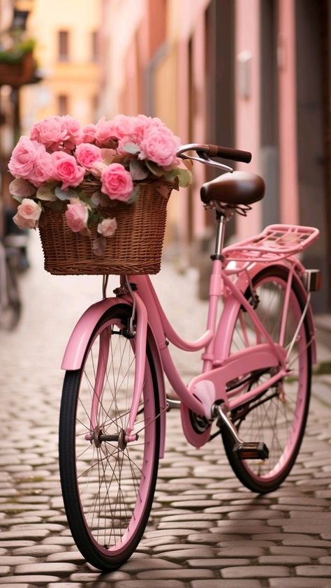 Bicycle Pictures, Bike With Basket, Pink Bicycle, Pink Bike, Furniture Appliques, Shabby Chic Home, Cute Flower Wallpapers, Bike Riding, Pink Garden