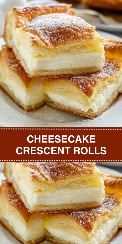 Try this easy Cheesecake Crescent Rolls recipe for a delicious dessert! Made with crescent roll dough, cream cheese, and a cinnamon-sugar topping, these rolls are perfect for any occasion. Simple to make and absolutely delicious, they combine the flavors of cheesecake and buttery crescent rolls in every bite. Crescent Desserts, Oven Baked Chicken And Rice, Cheesecake Crescent Rolls, Creamy Chicken Bake, Slow Cooker Mac And Cheese, Crescent Roll Recipes Dessert, Baked Chicken And Rice, Crescent Rolls Recipe, Crescent Roll Dessert