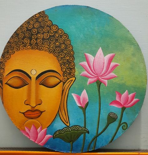 Buddha Folk Art, Canvas Painting Of Buddha, Lippan Art Buddha Design, Buddha Painting Easy, Acrylic Painting Canvas Easy Simple, Buddha Art Painting Acrylics, Traditional Paintings Indian Folk Art, Buddha Lippan Art, Madhubani Drawing Indian Paintings