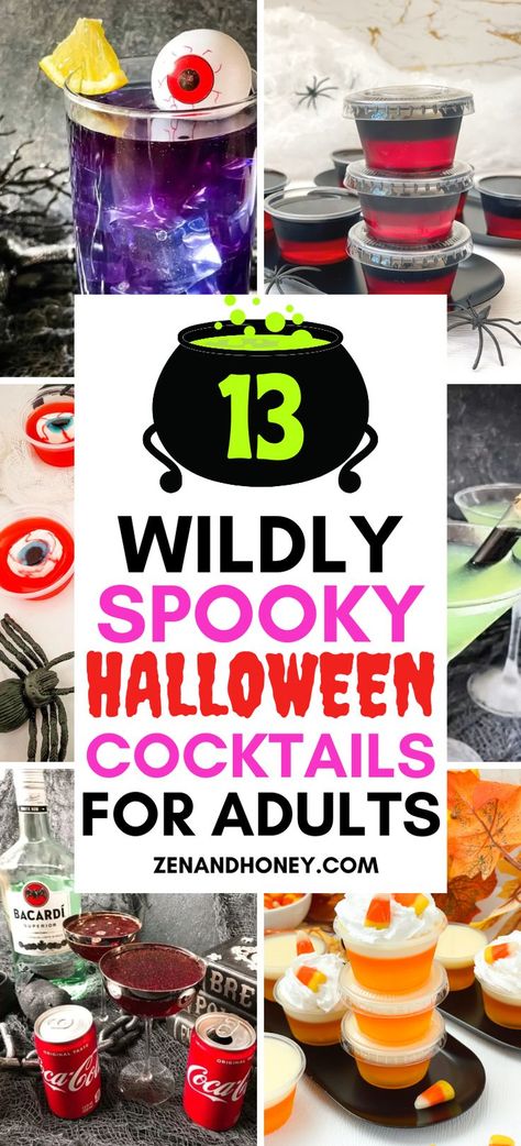 Halloween is just ahead of us and it's time to think about what to serve for the party. Here are 13 wildly spooky and fun, easy Halloween drinks for adults only! Halloween Drinks For Adults, Halloween Party Drinks Alcohol, Halloween Alcoholic Drinks, Fun Halloween Drinks, Halloween Alcohol, Spooky Cocktails, Halloween Shots, Halloween Party Drinks, Halloween Party Food