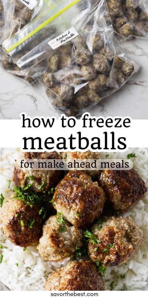 Make meal prep easy with homemade frozen meatballs. This large batch is perfect for quick dinners, they’re flavorful, versatile, and perfect for storing in the freezer! Make Ahead Freezer Meatballs, Large Batch Freezer Meals, Freezer Meal Meatballs, Large Batch Meatballs, Freezer Meatball Recipes, Diy Freezer Meals, Freezer Grab And Go, Make Ahead And Freeze Meals, Canned Meatballs