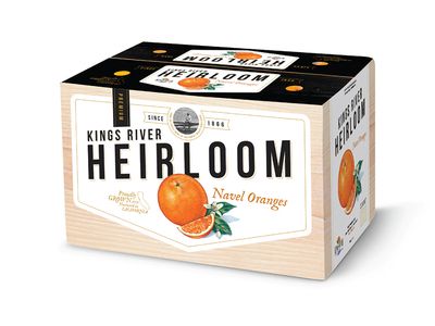 Carton design for Kings River Packing Heirloom navel oranges Fruit Box Design, Carton Box Design, Fruits Packaging, Orange Packaging, Packing Box Design, Apple Packaging, Vegetable Packaging, Carton Design, Navel Oranges