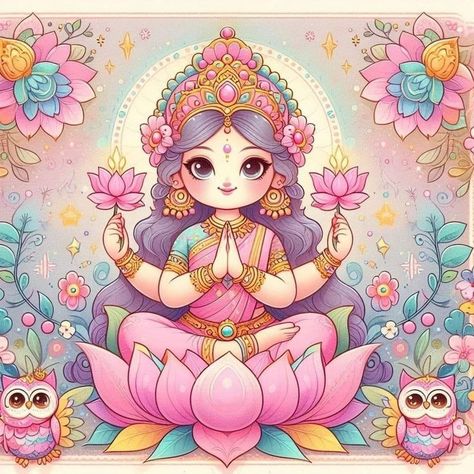 Cute Laxmi Goddess, Tridevi Goddess Art, Godess Laxmi Drawing, Laxmi Ji Painting, Lakshmi Mata Drawing, Laxmi Goddess Drawing, Lakshmi Devi Drawing, Maa Laxmi Drawing, Laxmi Ji Drawing