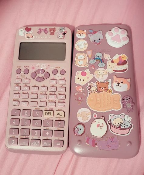 Calculator Sticker Aesthetic, Calculator Sticker, Pink Calculator, School Locker Decorations, Pretty School Supplies, Stationery Obsession, Cute Stationary School Supplies, School Bag Essentials, Cute School Stationary