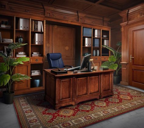 Lawyer Office Interior, Lawyer Office Design, Home Study Design, Lawyer Office Decor, Vintage Home Offices, Creative Office Design, Library Desk, Office Furniture Set, Lawyer Office