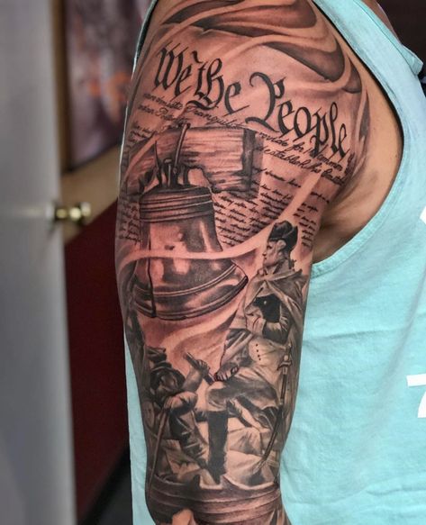 Tattoos For Blue Collar Men, America Tattoo Sleeve, American Sleeve Tattoo Men, American Patriot Tattoo, American Pride Tattoo, Patriotic Tattoos Sleeve For Men, 1776 Tattoos For Men, Philly Tattoo Ideas, America Tattoos For Men