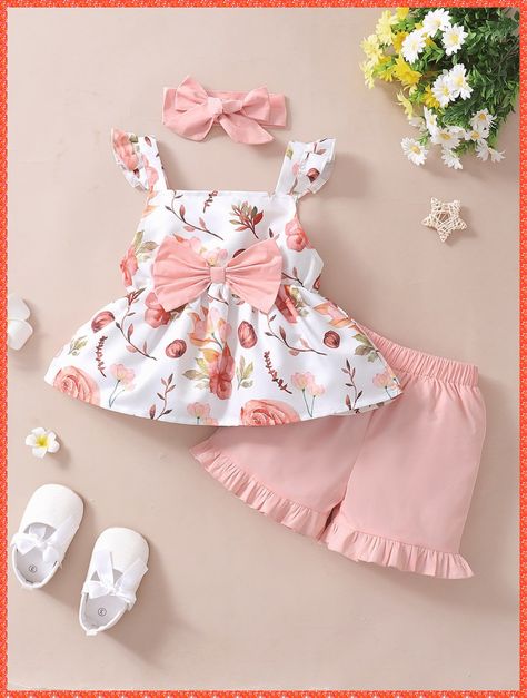 [CommissionsEarned] Multicolor Cute Sleeveless Floral Embellished Non-Stretch Summer Toddler Girls Clothing #babygirloutfit Cute Baby Clothes Girl, Baby Summer Outfits, Baby Designer Clothes, Toddler Girl Dresses Summer, Kids Summer Dresses, Baby Summer Dresses, Kids Dress Collection