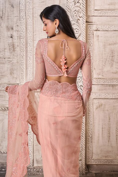 Couture, Blouse Designs Satin Saree, Net Saree Blouse Back Designs, Backless Net Blouse Designs, Butterfly Neck Blouse Design, Full Sleeves Backless Blouse, Tie Up Blouse Indian, Padded Blouse Designs Back, Sweetheart Neckline Blouse Full Sleeves